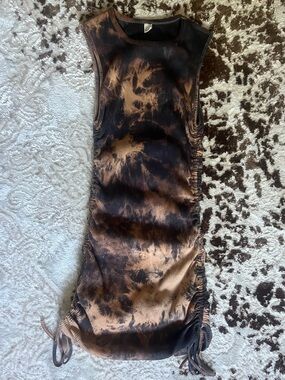 Amazon Brown and Black Tie-Dye Sleeveless Ruched Mini Dress